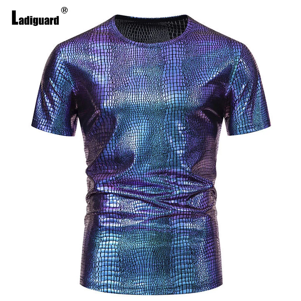 Men Fashion Snakeskin Printed T-shirt Young Mens Short Sleeve Dancing Tops Streetwear 2024 America and Europe Tees Pullovers New