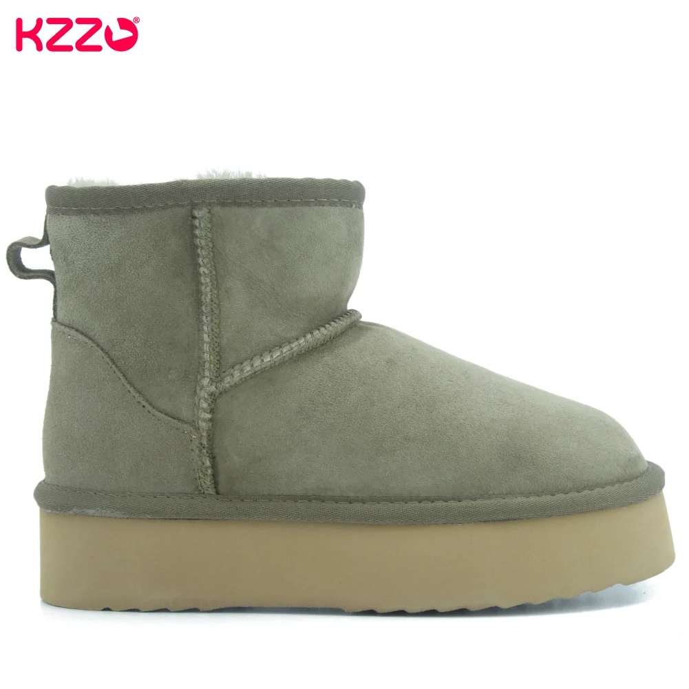 KZZO Australia Classic Platform Snow Boots Women Sheepskin Suede Leather Natural Fur Wool Lined Casual Ankle Winter Warm Shoes