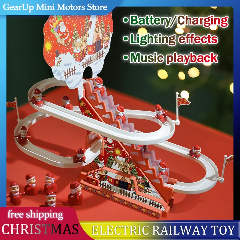 

Электрическая горка и альпинистская игрушка Санта-Клауса с музыкальным светом, гоночная трасса, забавное рождественское украшение, Рождественский подарок для детей