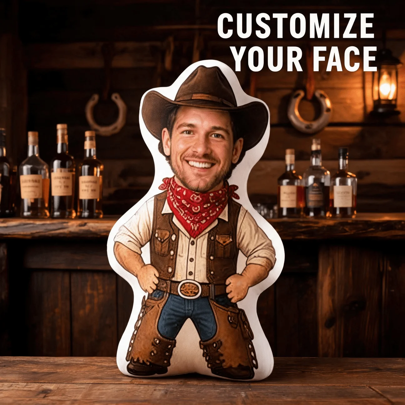 Personalized Photo Cowboy Shaped Pillow - Large Custom Face Pattern Cushion, Can Add Your Own Photo Text, Western Style, Suitabl