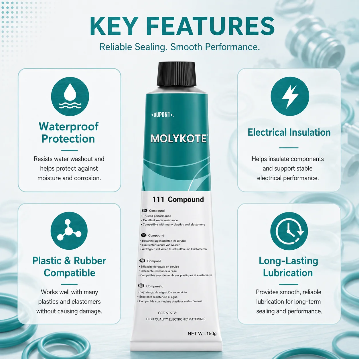 Original Molykote 111 Silicone Grease Waterproof Sealant for O-Rings Valve Lubricant  50g  150g