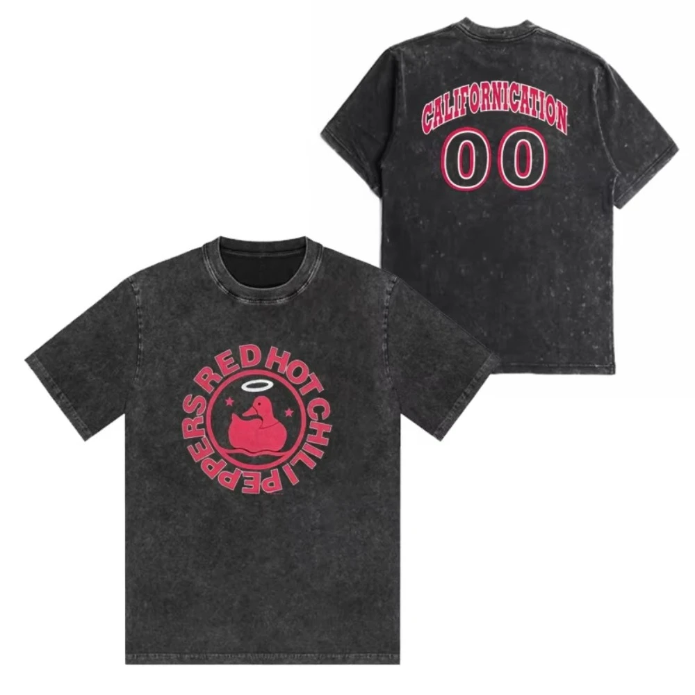 

Футболка Red Hot Chili Peppers в винтажном стиле из выстиранного хлопка, унисекс, в стиле хип-хоп, трендовая, с коротким рукавом, летняя, оверсайз, топы