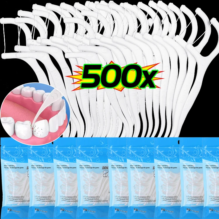 100-300pcs/bag Portable Disposable Dental Floss Plastic Toothpick High-tension Dental Floss Stick Dental Floss Box Oral Care