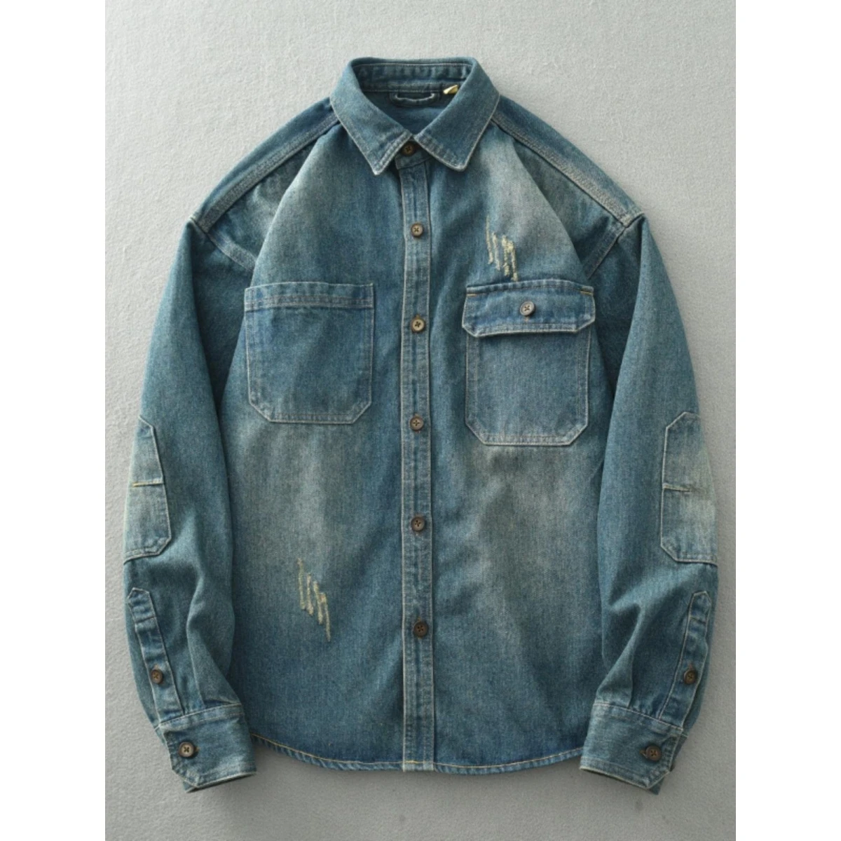 

Ретро Waed American Thi Denim irt Мужское осенне-зимнее свободное повседневное пальто-джат на пуговицах Long Sve из полиэфирного волокна