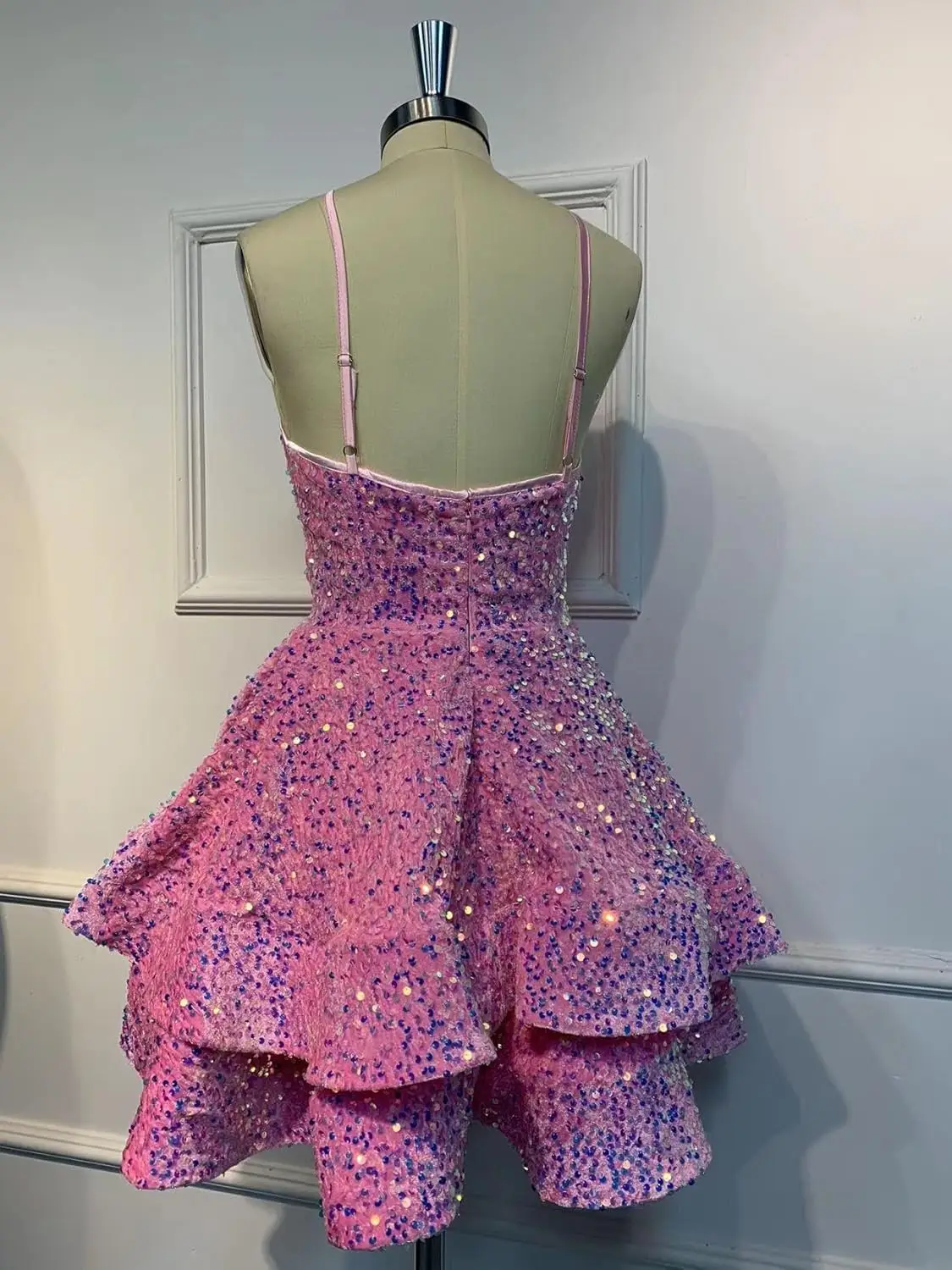 Vestidos de baile de lantejoulas em camadas, alça espaguete, curto, brilhante, vestido de baile para adolescentes, linha, vestido de coquetel, vestidos de coquetel