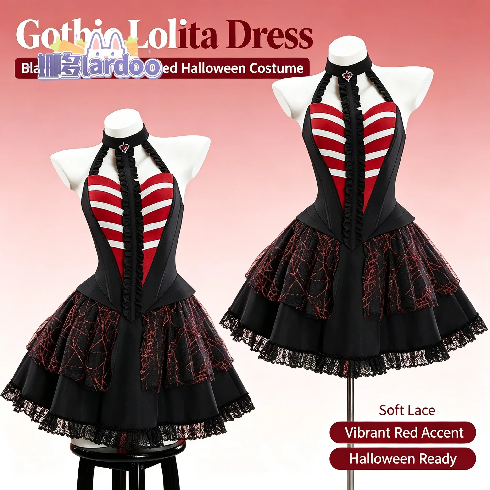 Original Bone‑Heart Gothic Alternative‑Style Dress, Unique Y2K Alt‑Girl Halloween Cosplay Outfit for Women view 6