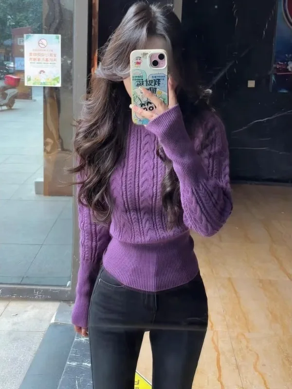 

Slim Fit Knitted Sweater Women's Spring Faion f High round Ne Turtlene Long Sve Warmth Inner Wear External Wear