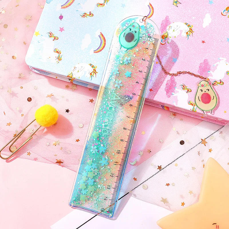 New Creative Multi-Functional Student Stationery a Scale Oil Quicksand Girl Bookmark Cute Laser Ruler