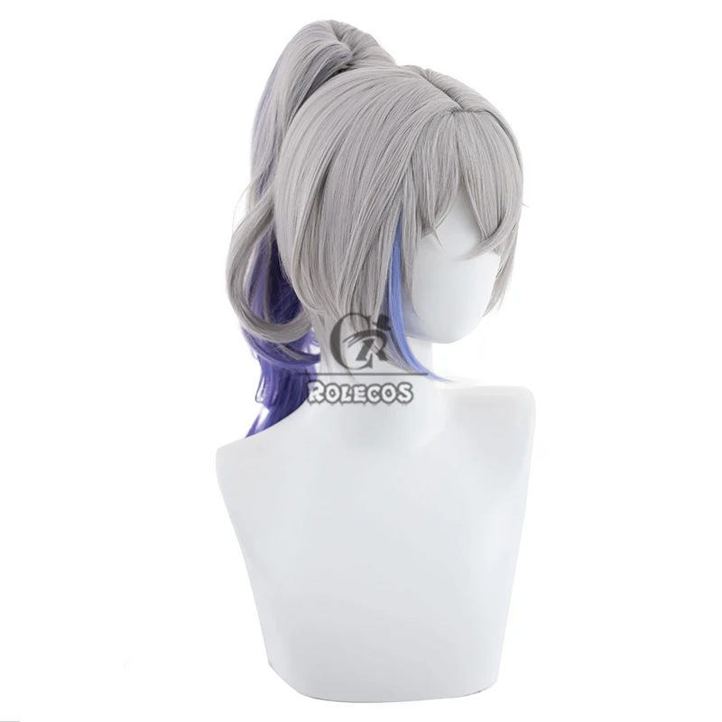 ROLECOS สังเคราะห์ผมเกม Honkai Star Rail Silver Wolf คอสเพลย์วิกผม Silver Wolf ฮาโลวีน 46 ซม.สีเทาผสมวิกผมสังเคราะห์ผม