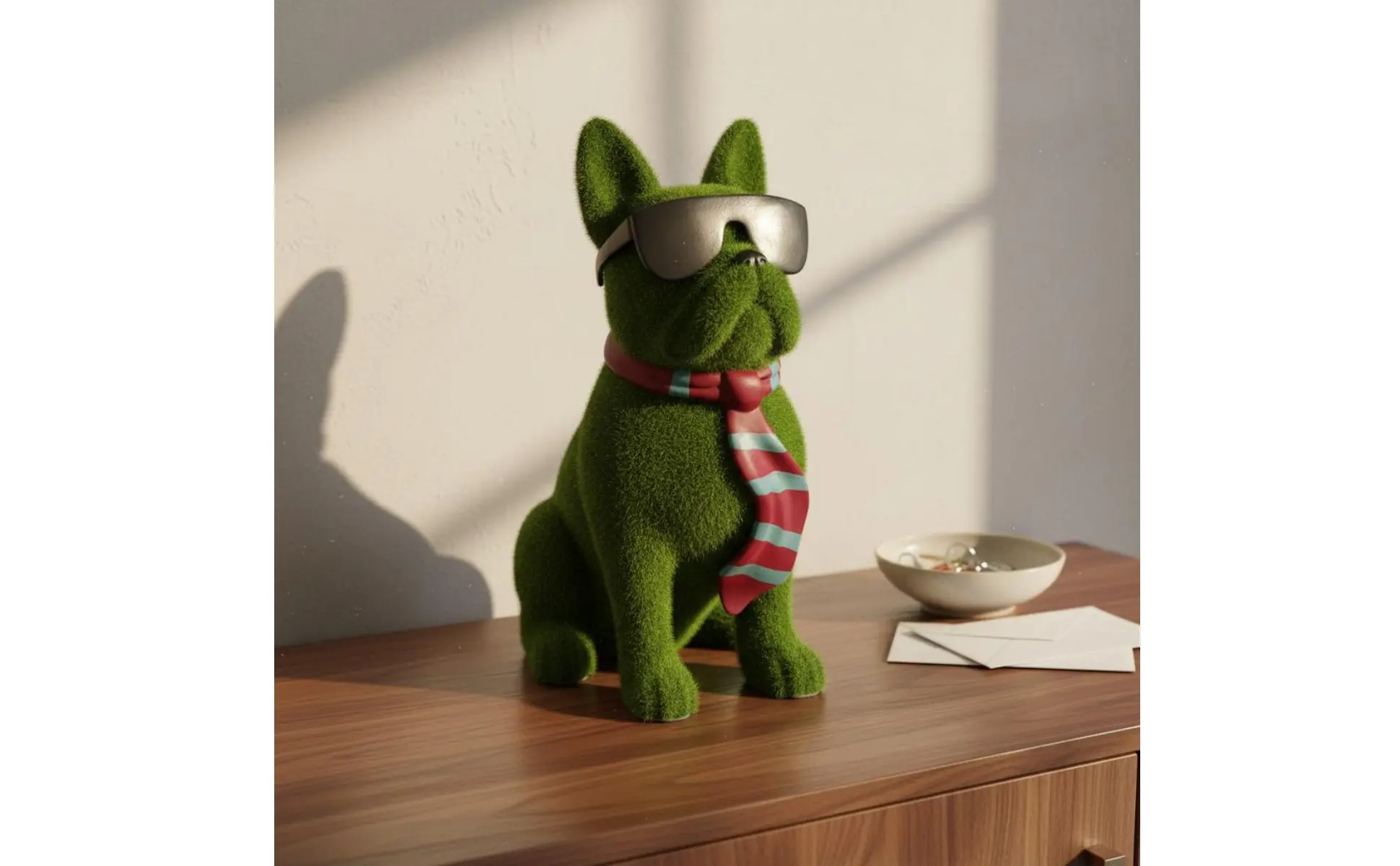 Flocked Dog Statue Whimsical Look Sunglasses Dog Figurine Bulldog Breed Statue Resin Statue Scarf Home Decor Lifelike Details https://ae-pic-a1.aliexpress-media.com/kf/S7f6a62d5fdb74c70b20538ff5b30f982y.jpg