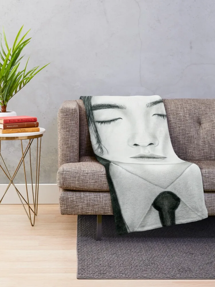 BTS SUGA AgustD Min Yoongi hand drawn charcoal portrait Throw Blanket Nap Large Soft Blankets