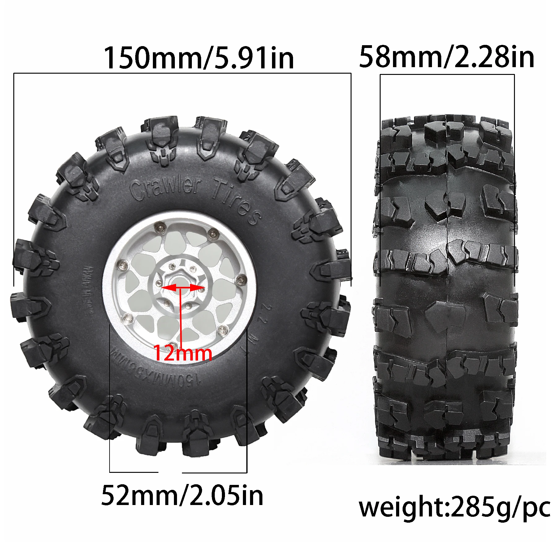 4 pezzi RC 2.2 Beadlock Cerchioni e pneumatici cingolati in gomma per 1/10 RC Crawler Axial SCX10 RBX10 Wraith 90048 90018 Traxxas TRX4