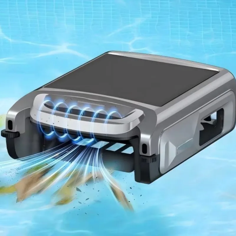 Solar and plug-in robotic pool skimmers and filters with automatic defoliation, efficient and environmentally friendly design