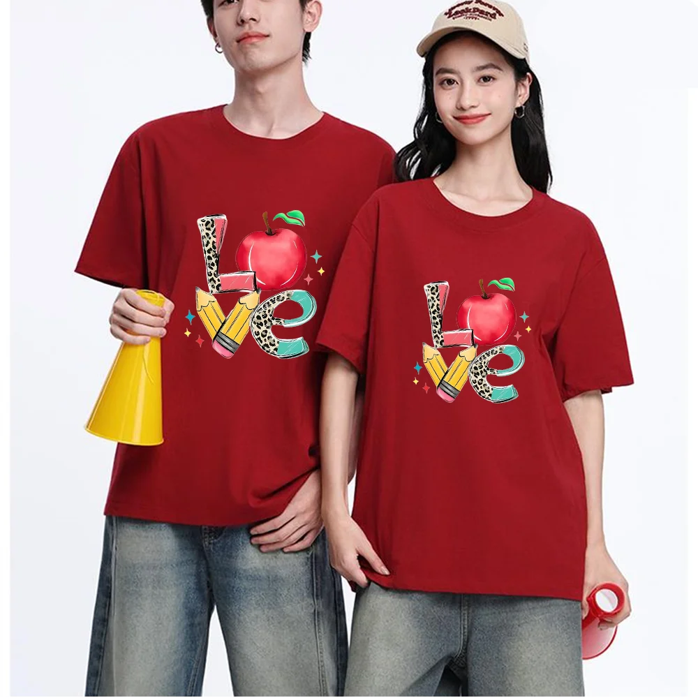 Love Apple Pencil Leopard Print T Shirt Cotton S-XXL Personalized Custom Casual Short Sleeve Tee Aesthetic Graphic Top Unisex Fi