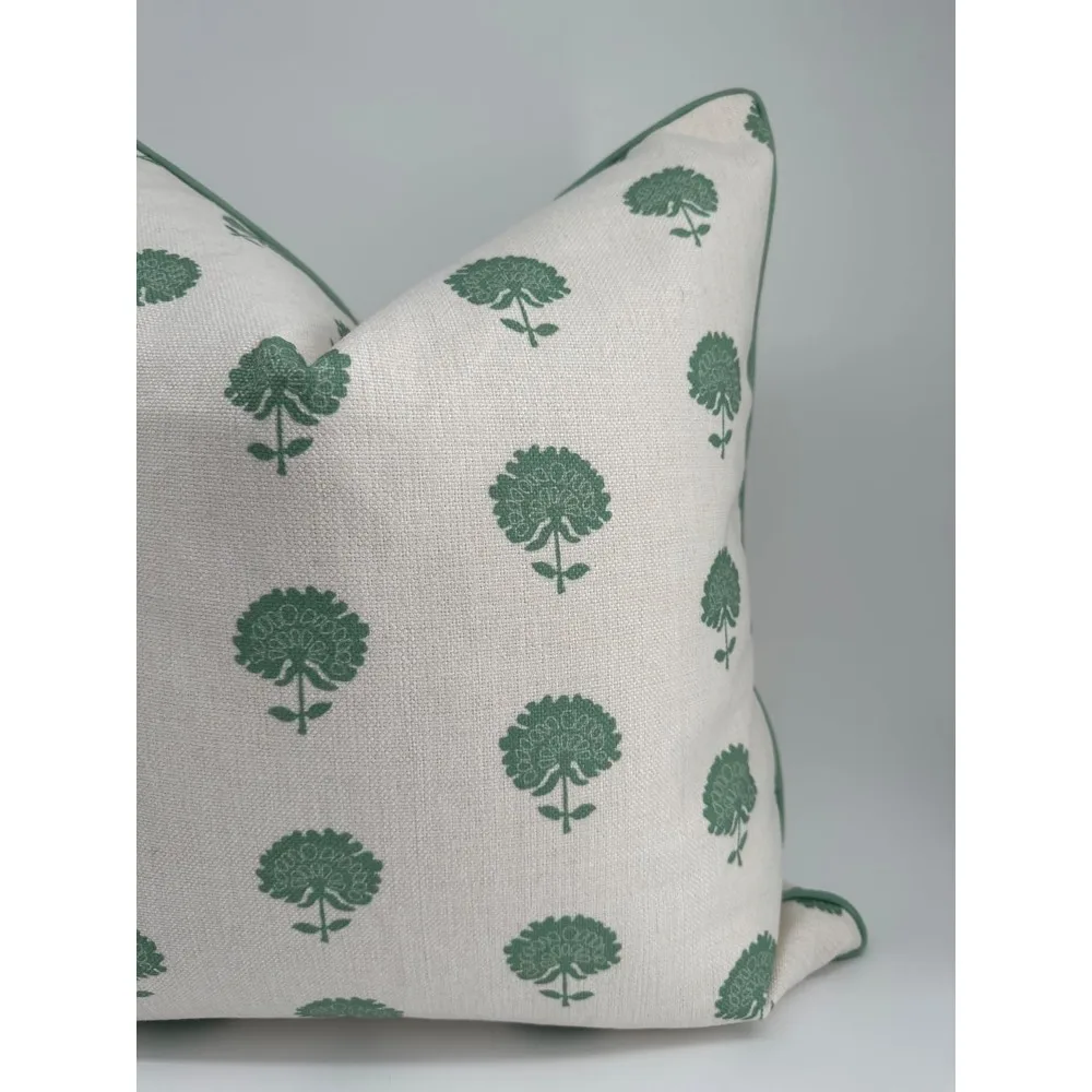 Luxuriöser grüner Block-Print-Kissenbezug – Großmillennial-Stil für die Inneneinrichtung