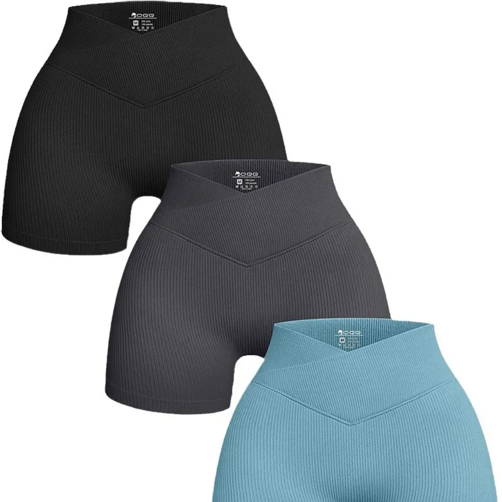 

High Waist Yoga Shorts Rib Workout Sports Tights Slim European American Style Wholesale