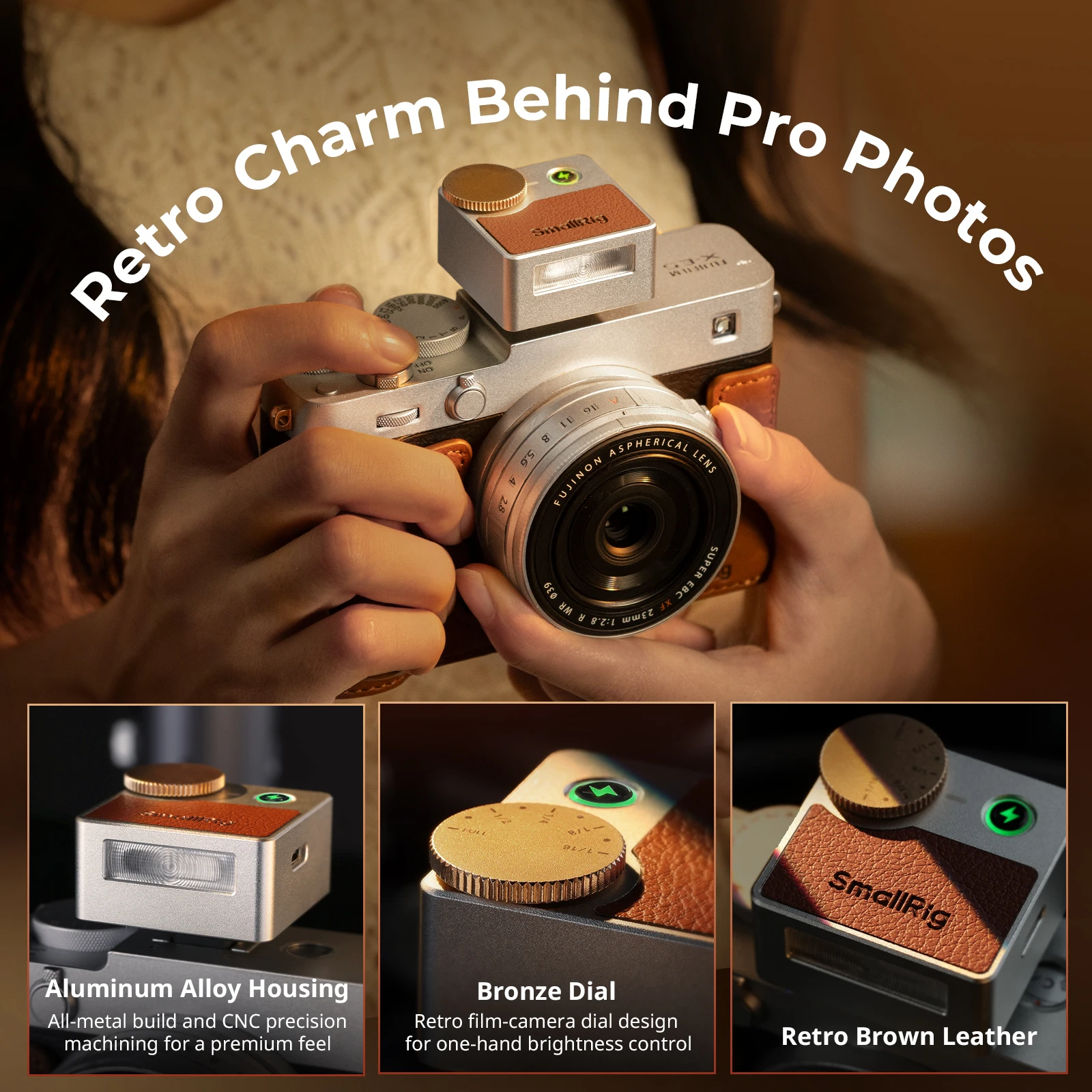 

SmallRig 5882 Retro mini Speedlite Flash Ricoh GR for FUJIFILM X100 / X-E Nikon Z f Sony A7C Series for Video