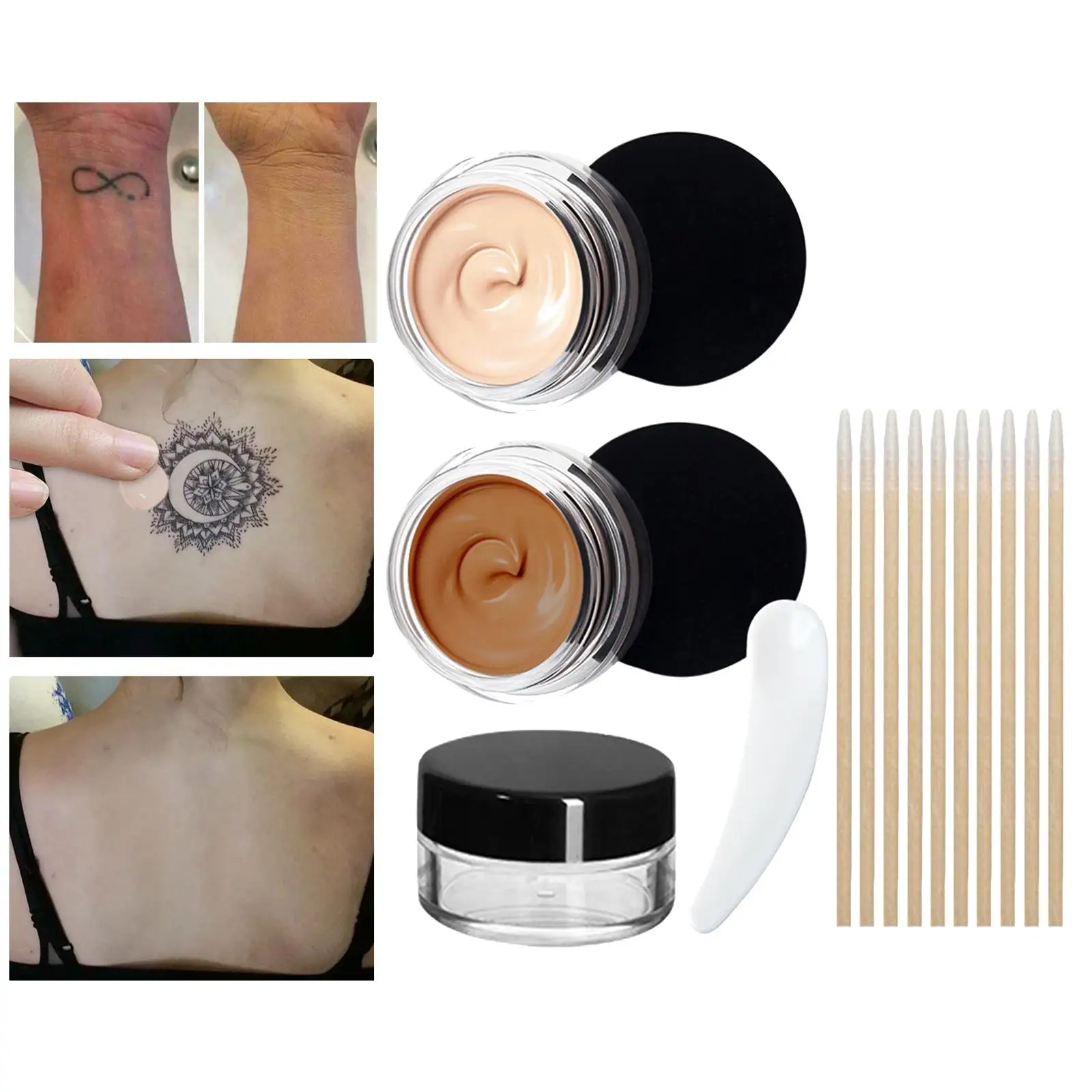2xTattoo Concealer Set Maquillaje de cobertura total para marcas de nacimiento Cuerpo Cara Hombres Mujeres