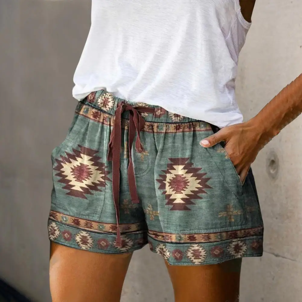 Hoge Taille Elastische Tailleband Wijde Pijpen Vrouwen Shorts Retro Print Trekkoord Losse Shorts Streetwear