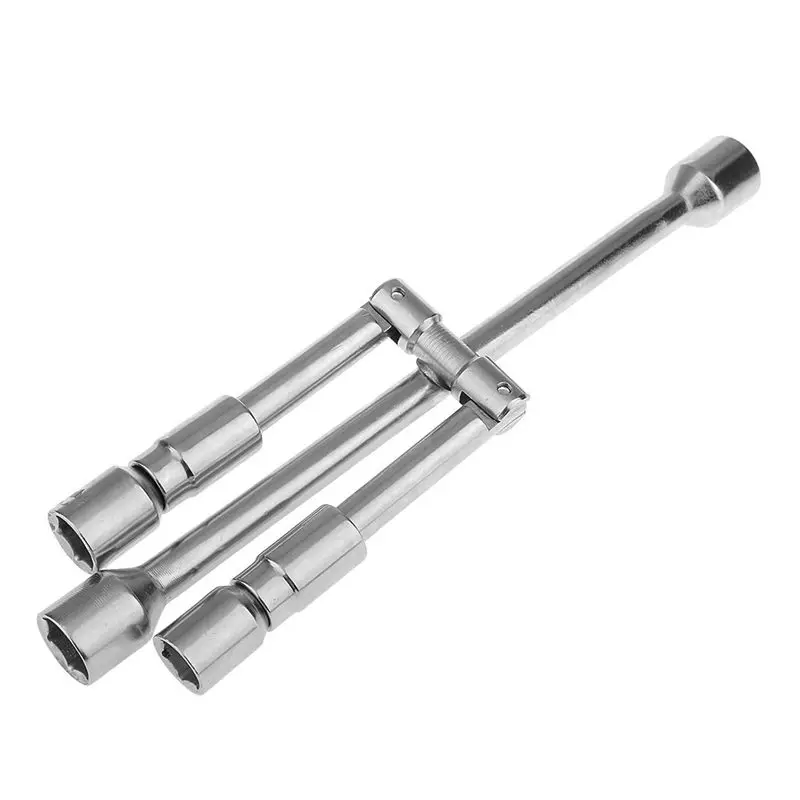 Detachable 4 Way Wrench With 17mm 19mm 21mm 23mm Standard Sockets Universal Car Vehicle Auto Tire Tool Wheel Brace Silver