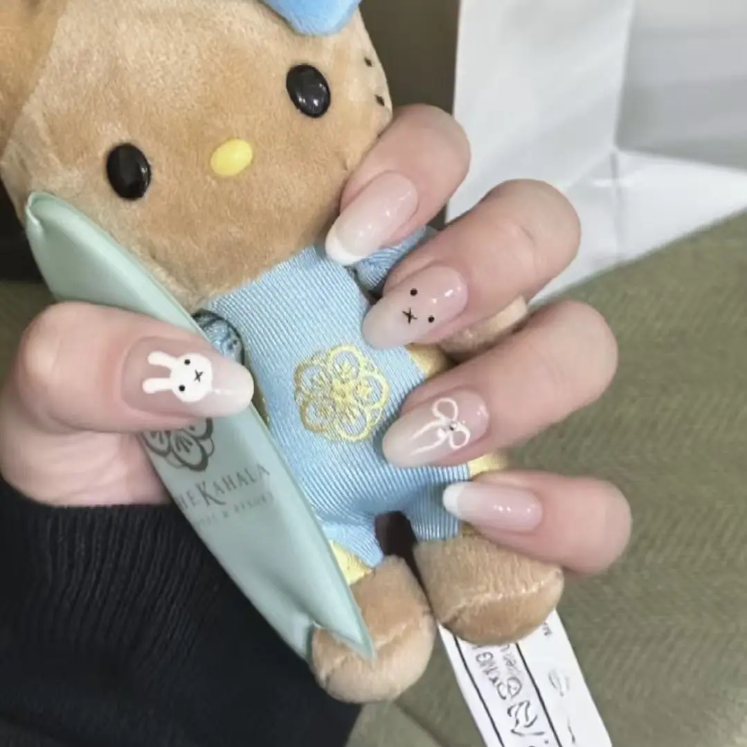 Miffy Milky White Rule totally Hand-made Press on Nails Young Girl Bride Have A Manicure Paster Lovable Cartoon Lovely Kawaii