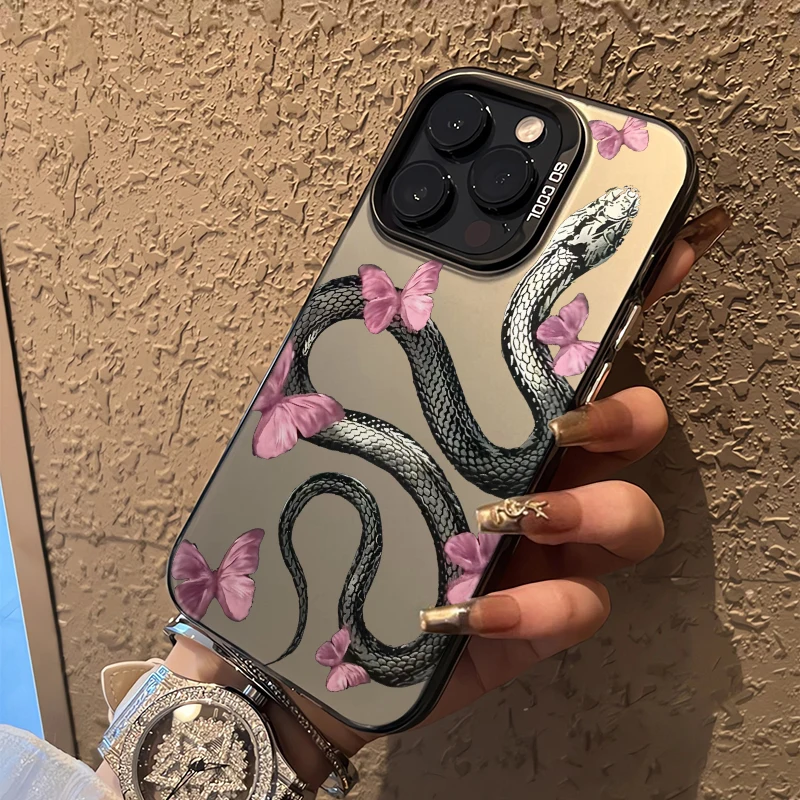 

Personalized butterfly and snake phone case for iPhone 16 15 14 13 12 11 Pro/ Max/Plus shock-proof rear cover anti-fingerprint
