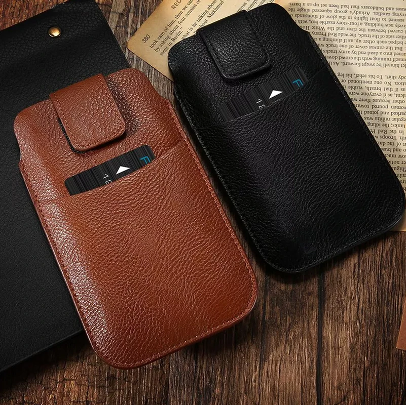 For iPhone 17 16 15 14 13 12 11 Pro Max Card Slot Bag For Samsung S26 S25 S24 S23 Plus Smart phone Waist Leather Belt Phone Case