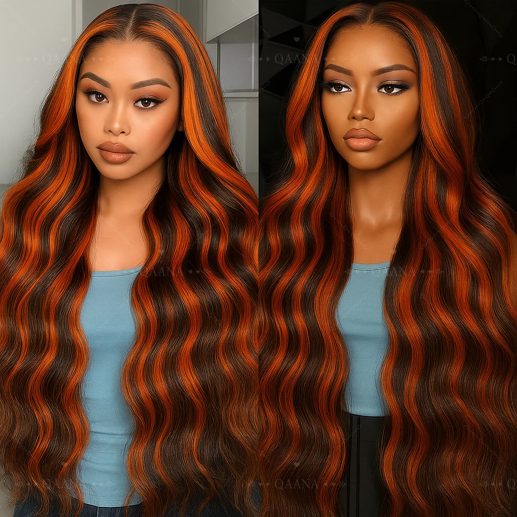 

Рыжий микс коричневых мелированных париков # 4/350 Обновление Длинные Шелковистые Объемные Волны Человеческие Волосы Необработанные Бриллианты 5x5 Омбер Кружева Фронтальные Парики Бесклеевые