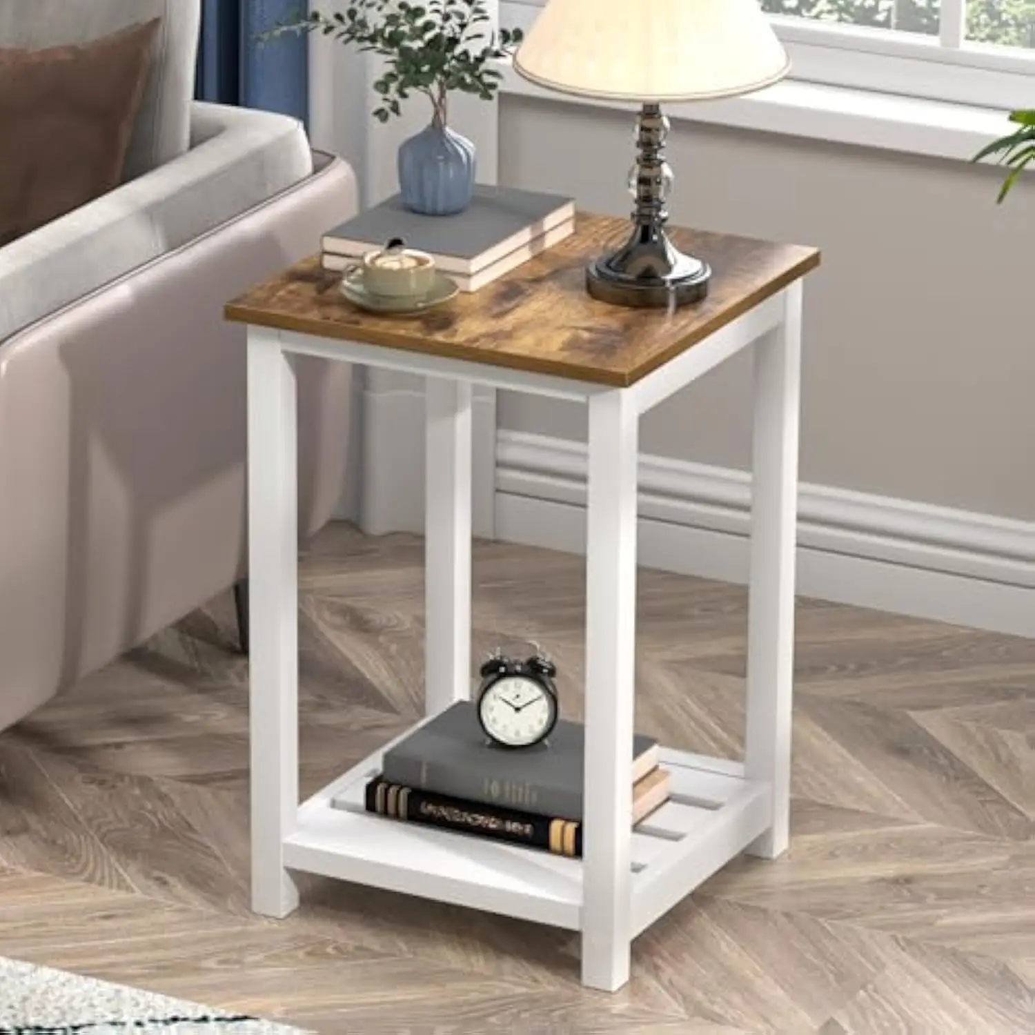

Side Table, Farmhouse End Table with Storage Shelf for Small Spaces, Modern Wood Nightstand for Living Room, Bedroom, 15.7 Inc