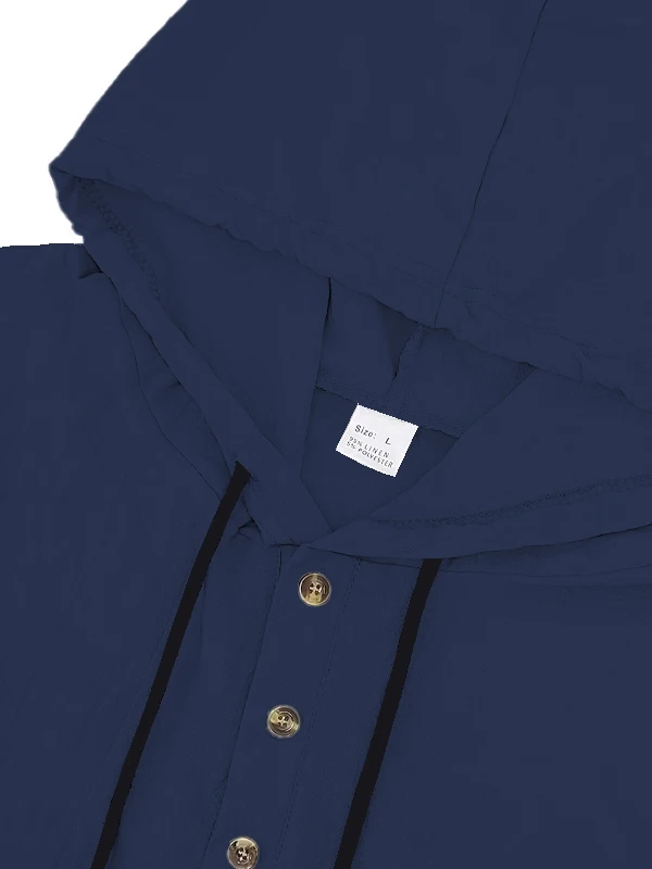 Herren Baumwoll-Leinen Kapuzen-Henley-Shirt Pullover Atmungsaktiv Bequem Neuer Stil Vielseitige Freizeitkleidung – Detail 7