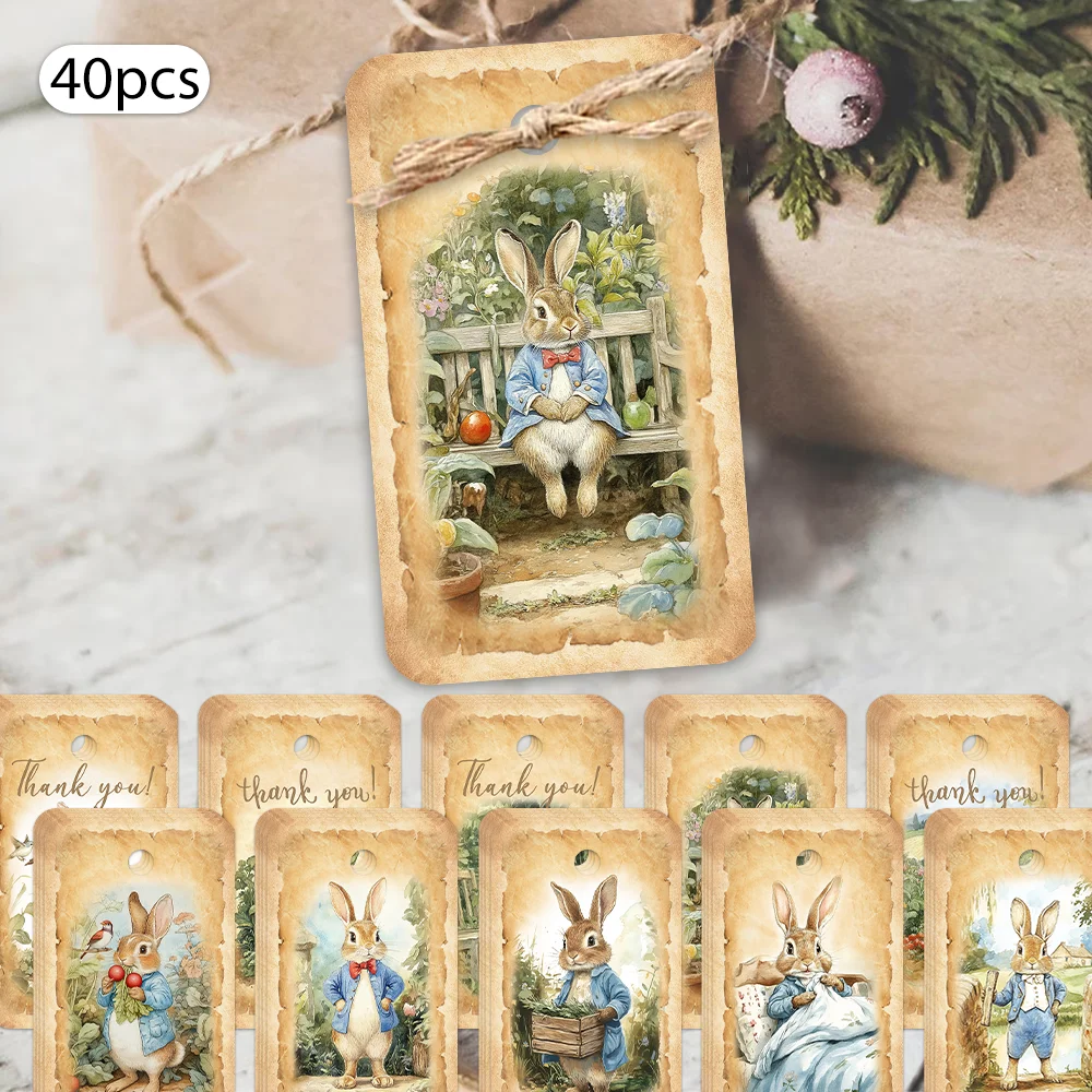 40 pezzi, etichette Peter Rabbit, etichette regalo di Natale, decorazioni per feste, fai da te, confezioni regalo, biglietti d'auguri, biglietti per feste, spago di iuta