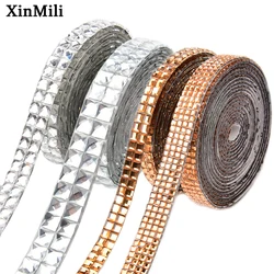 5 Yards White Clear Hot Fix Glitter Square Rhinestone Trim Self Adhesive Strass Ribbon Tape Applique Diy Home Shoes Clothes