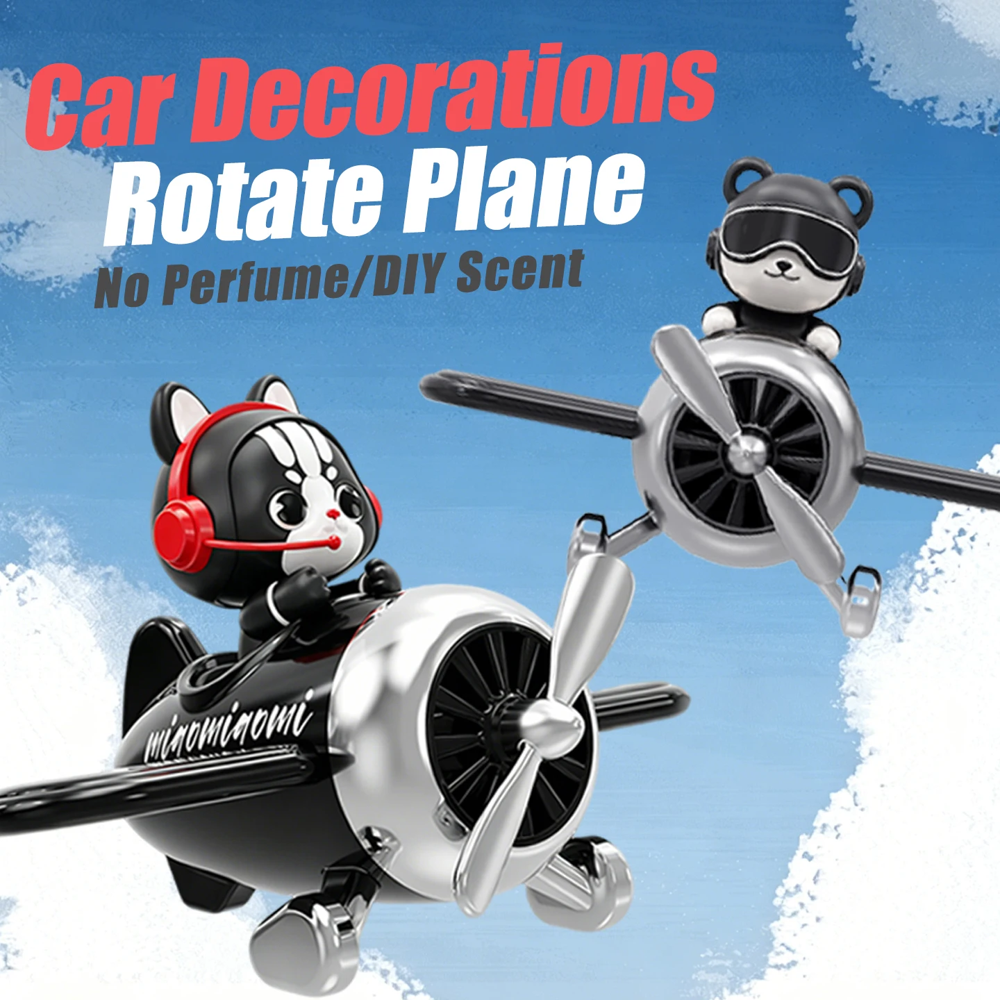 No Perfume DIY Fragrance Car Decoration Air Freshener Cool Bear Cat Pilot Rotate Airplane Ornament Dashboard Accessories men boy