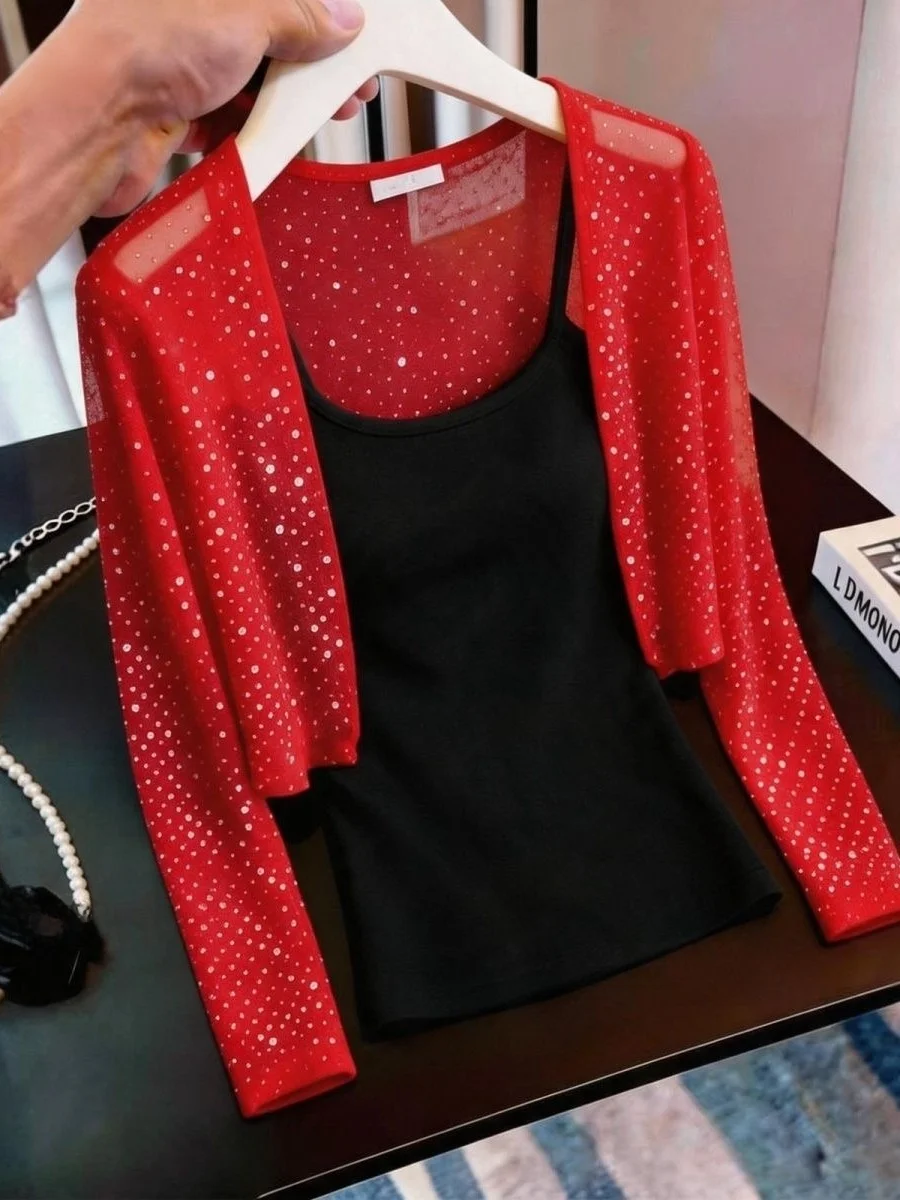 Spring 2026 Women's Slim Fit Long Sleeve T-Shirt Mesh Paneling Base Shirt Top Fashionable Commute Style Thinming Effect