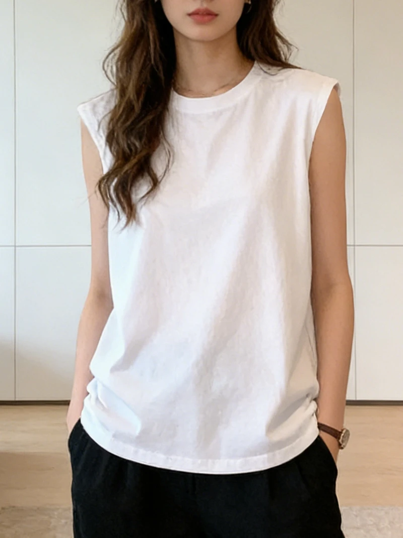 Woman Loose Sleeveless Tank Top Summer Casual Vest Basic Daily T-shirt Sweet Style Suitable For Students Stretchy Soft Lady Wear