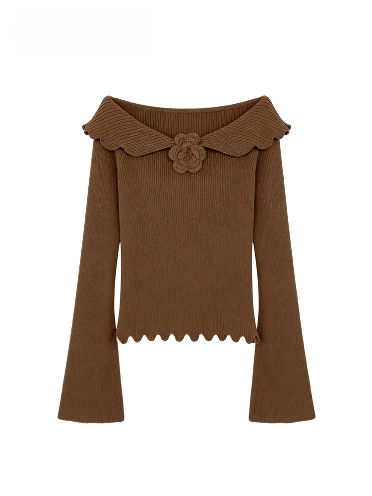 

plus Size Knitted One oulder Long Sve Women's Top Cara CLUB Autumn Winter New Sle Fat Sister Vintage Merald Blouse