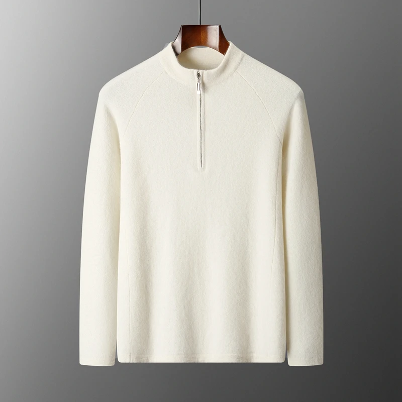 

New Product Release Autumn/Winter Men's Stand up Collar Half Zipper Pullover 100% Merino Wool Knitted Sweater Casual Sports Tops