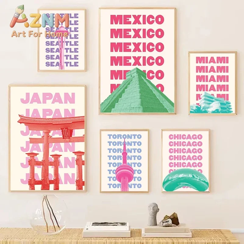 Trendy Travel Print Chicago New York San Francisco London Paris Rome Japan Amsterdam Berlin Egypt Miami Canvas Poster Room Decor