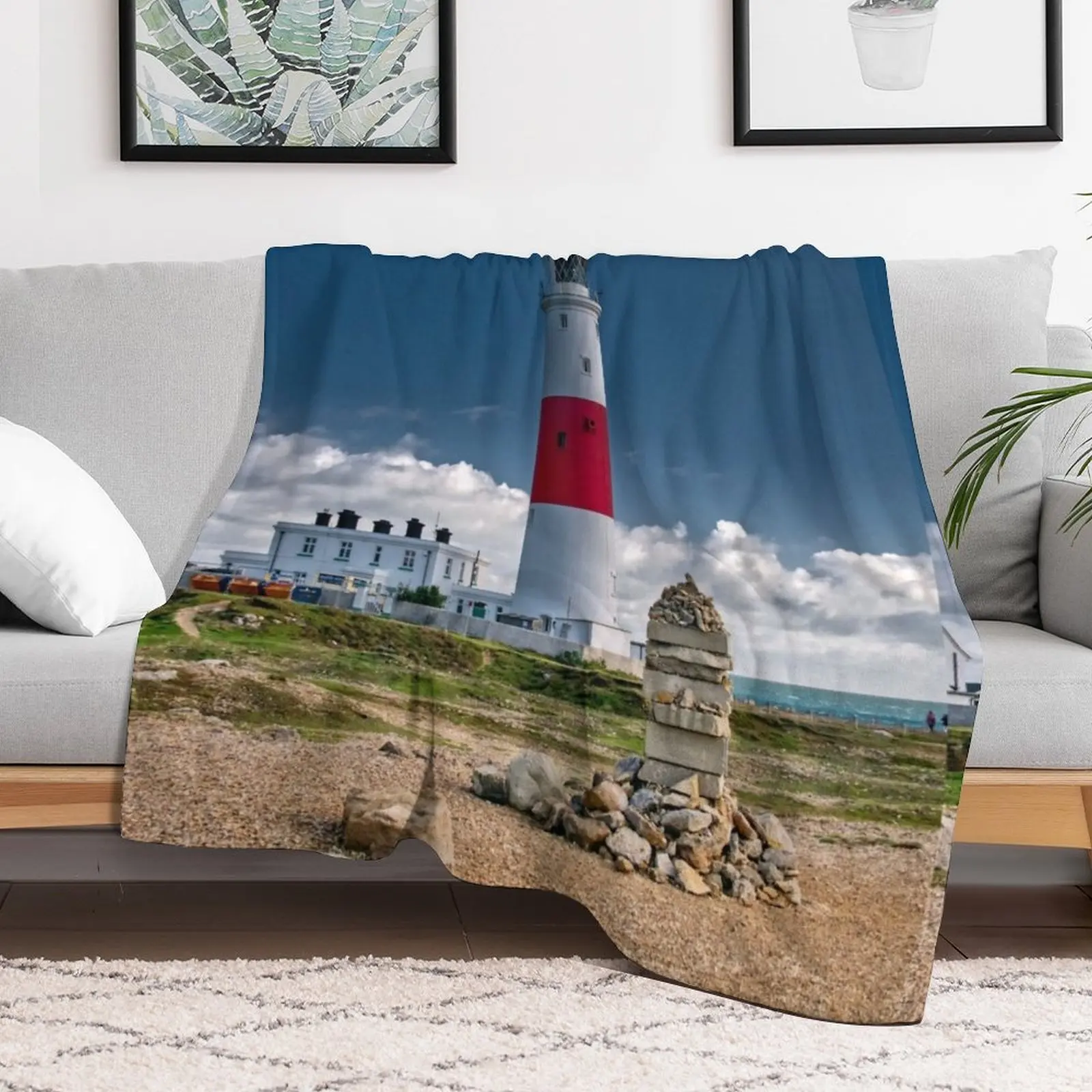 Portland Bill Lighthouse Throw Blanket Cozy Light Blanket for Travel Camping Picnic