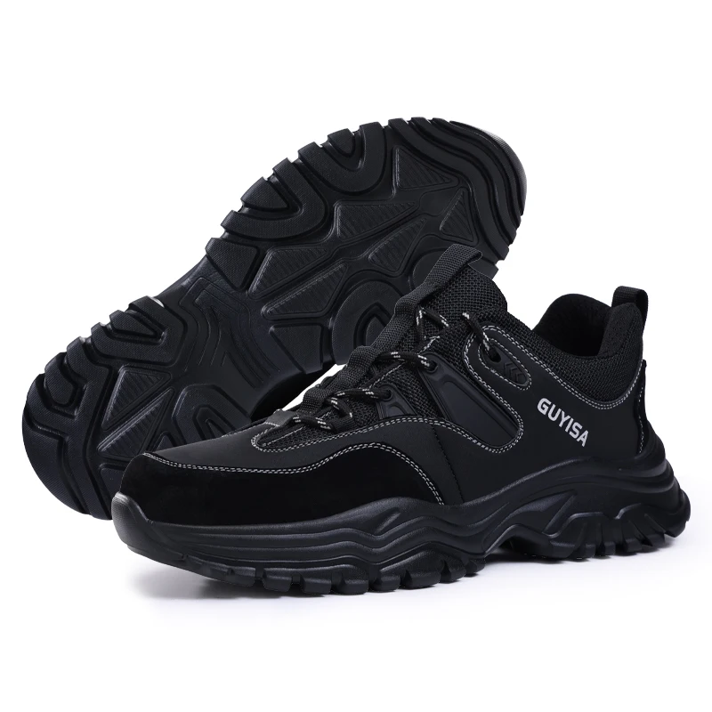 GUYISA Safety shoes man for work Ultra lightweight fashion Size 37-45 Black Anti smashing Steel toe Security protection