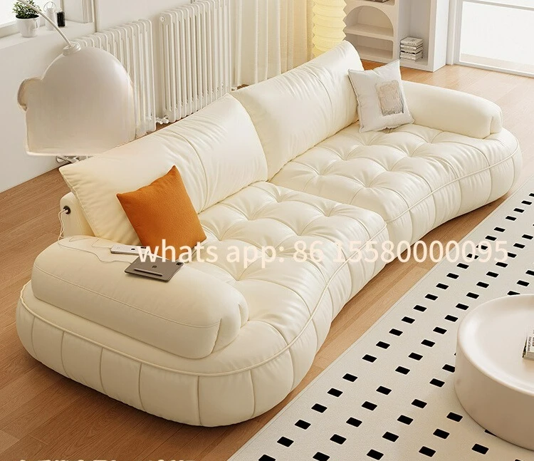 

Customizable leather sofa French cream living room small apartment grand piano key arc