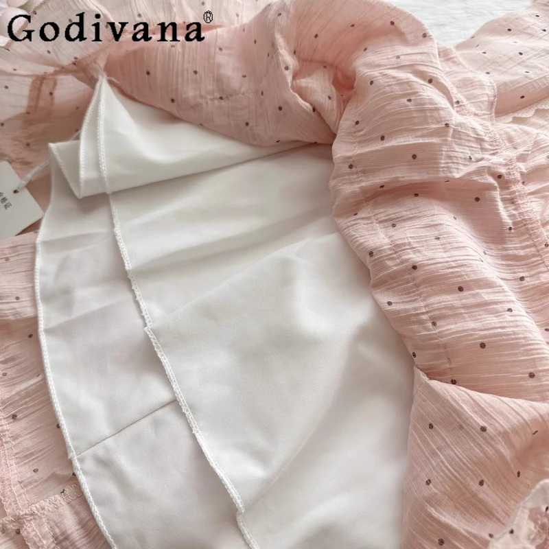 여름 봄 신상 로리타 원피스 여성 폴카 도트 스윗 퓨어 스타일 슬리밍 홀터넥 원피스 소녀 공주 퍼프 숏 원피스