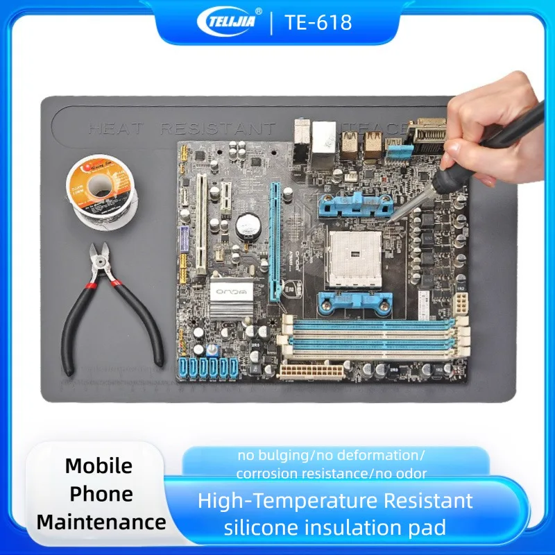Tapete de manutenção à prova de calor de grande área 450x300mm para reparo de telefone eletrônico com slot para chave de fenda e suporte de componentes espaço de trabalho