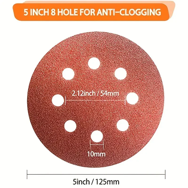 8 Hole 125mm Sandpaper Woodworking Metal Grinding Disc Abrasive Polishing Tool 60/120/180/240/400 Grit