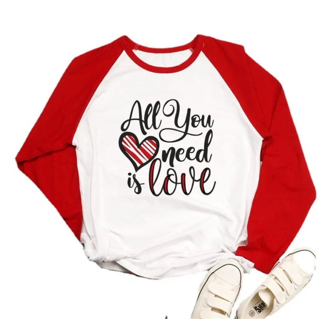 

Women's All You Need Is Love Letter Raglan Sweatshirt T-Shirt European American Style Wish Casual Top for Ladies