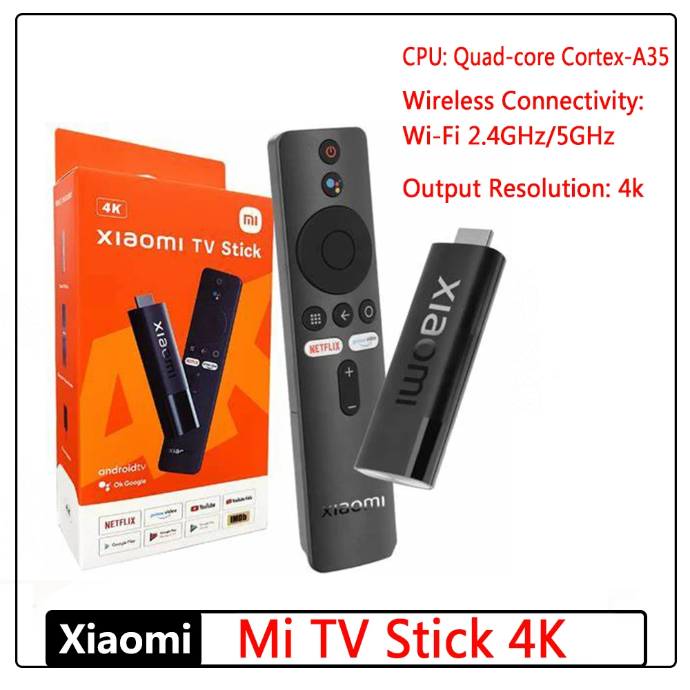 Xiaomi Mi TV Stick 4K Global Version Android TV11 Quad-core 2GB 8GB Bluetooth5.2 Wifi Dongle Google Assistant Netflix Chromecast