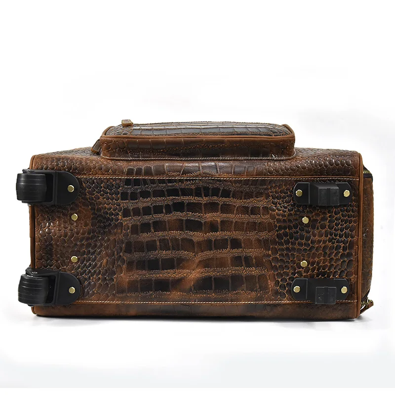 Men Genuine Leather Suitcase Alligator Fashion Business Trolley Case Retro Cow Leather Crocodile Pattern Travel Bag With Wheels