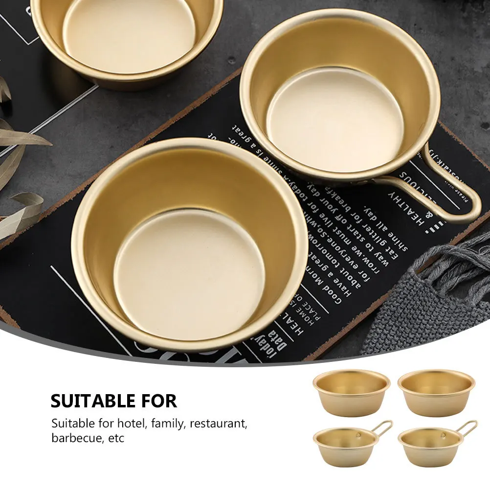 

4Pcs Rice Wine Bowls Golden Exquisite Korean Style Aluminum Simple Suitable for Hotel Family Restaurant Barbecue Fruit