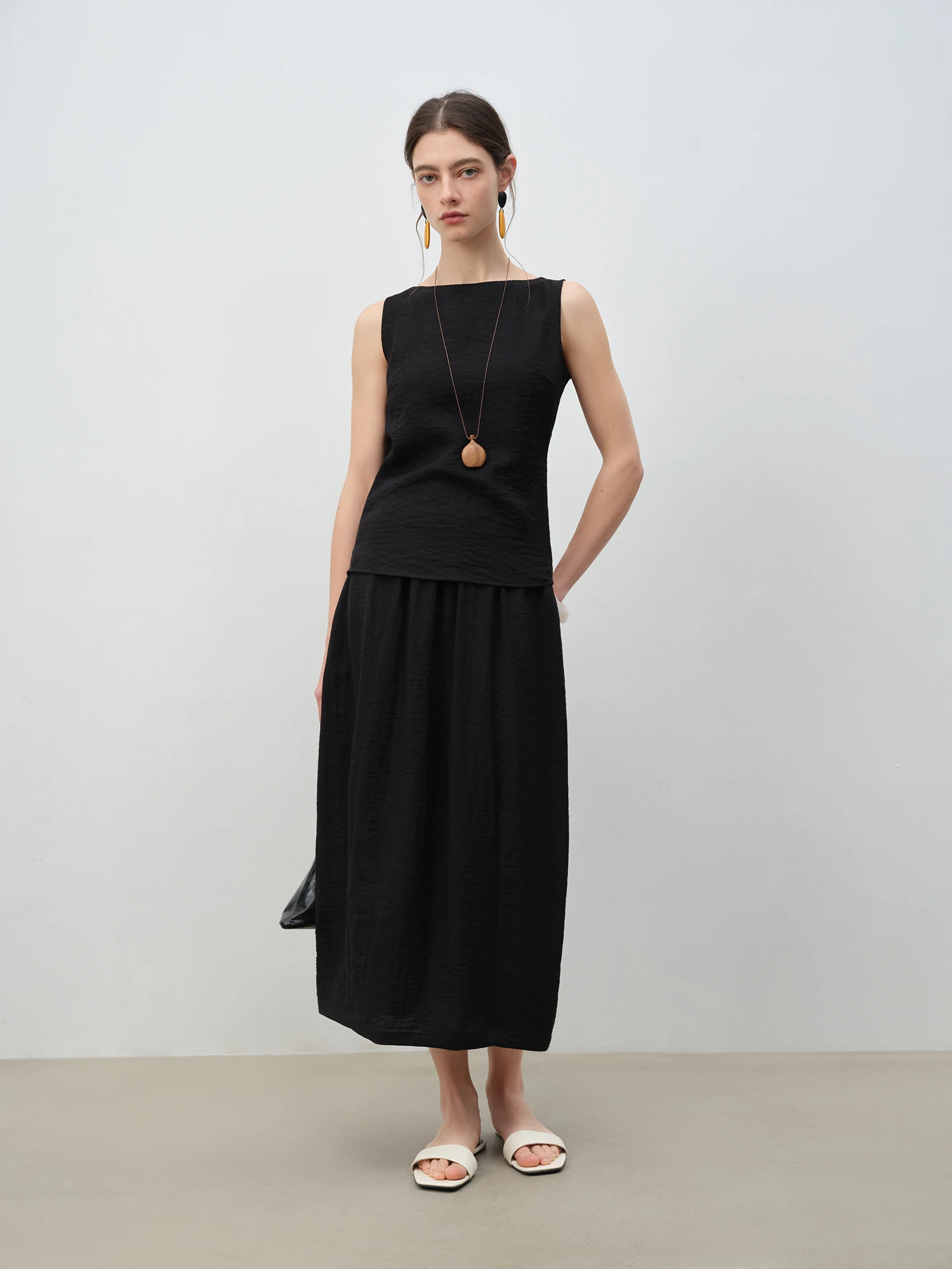 

ZIQIAO 2025 Summer Petite Women Asian-Inspired Sleeveless Set - Flowy Blouson Skirt Tank Top Casual Outfit for Special Occasions