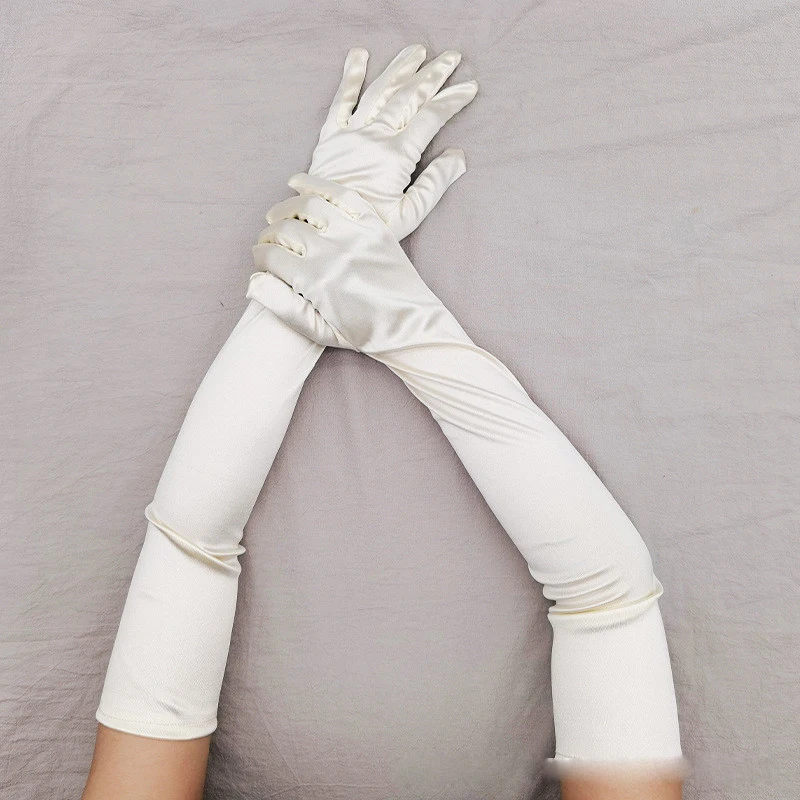 Guantes de seda satinada para mujer, manoplas elásticas de 55cm de largo para fiesta, Cosplay, escenario, SL139, 1920s